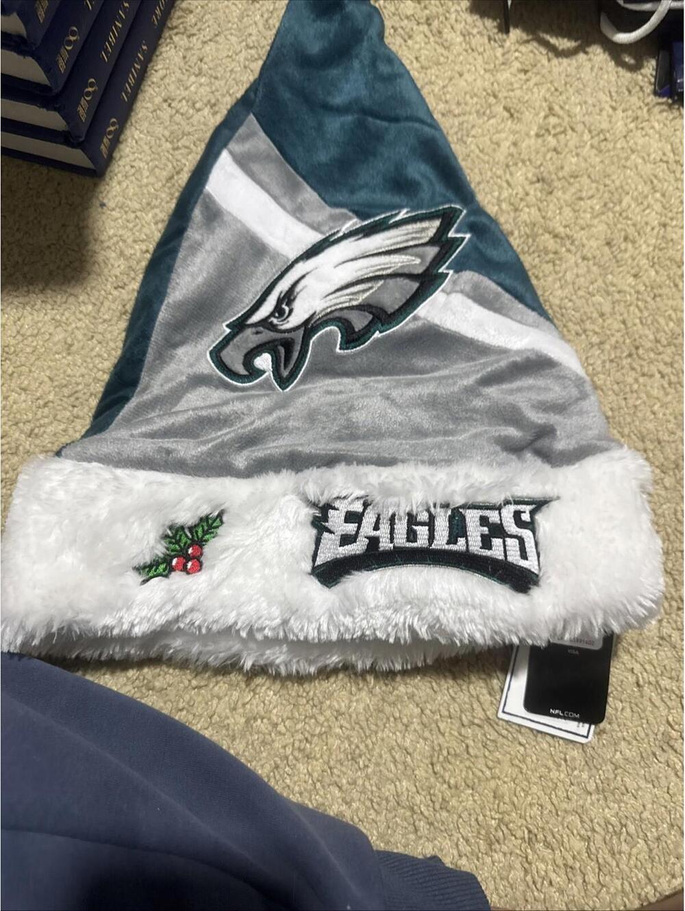 NFL Philadelphia Eagles Striped Embroidery Fleece Santa Hat For Christmas New!